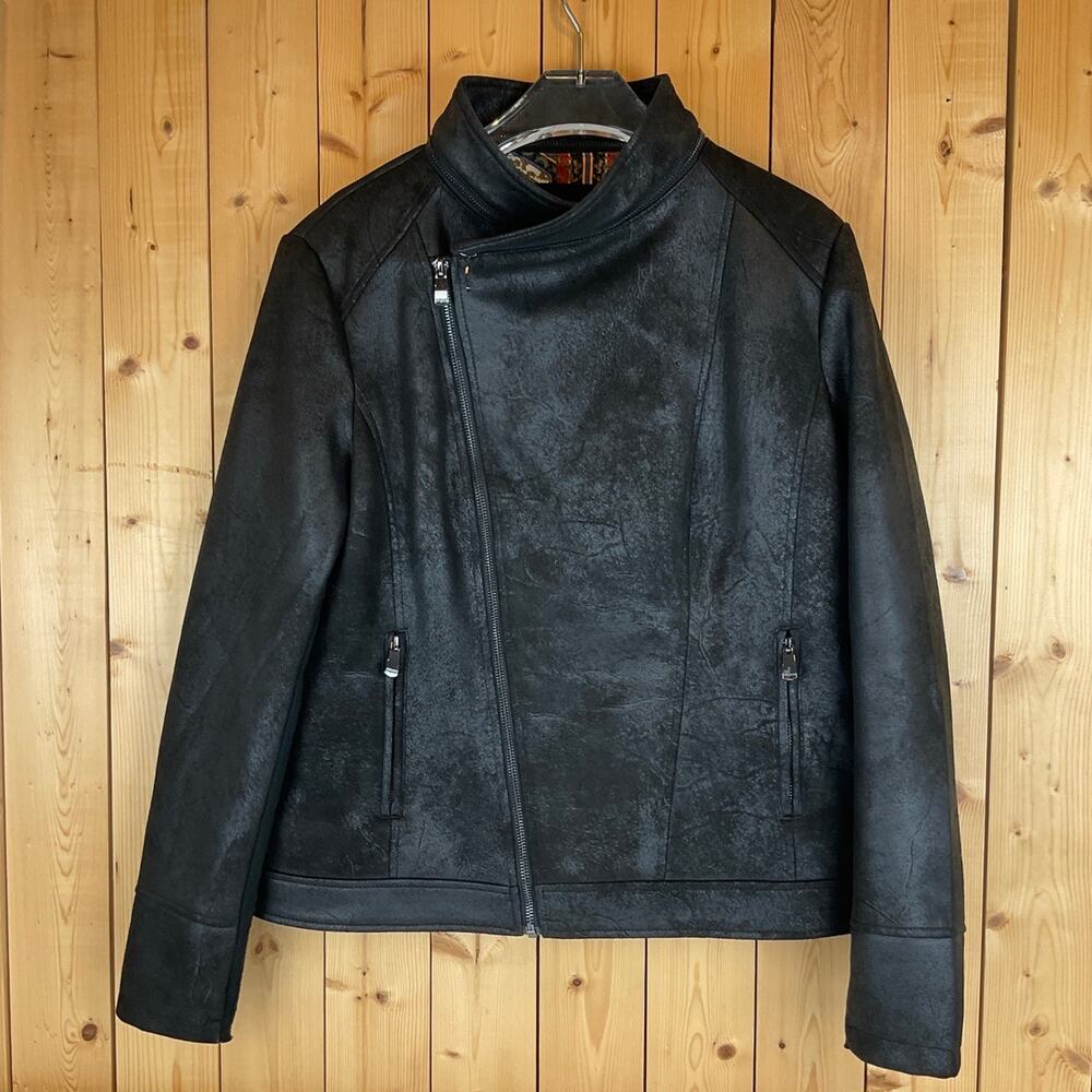 Desigual Women's Front Zipper Cropped Moto Jacket, Black - *EST* Size XL